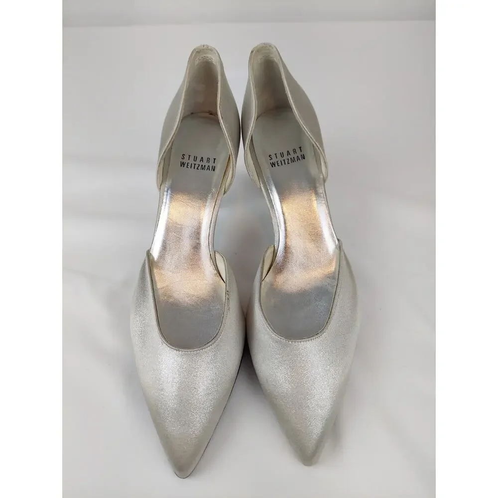 Staurt Weitzman Raso Chrome Silver Cocktail Evening Stunning Pumps 6.5 M